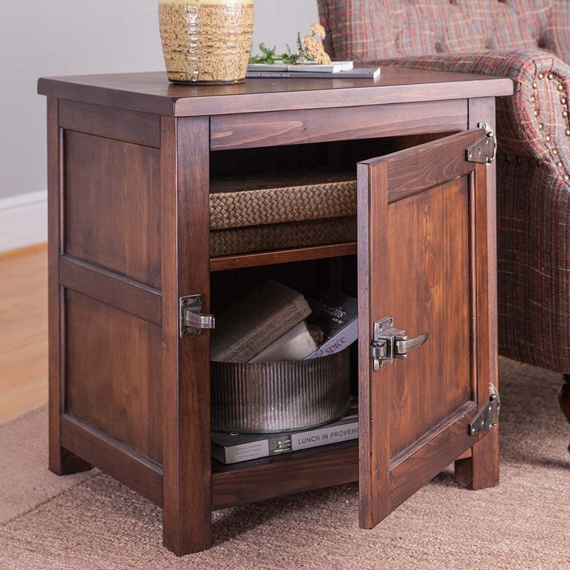 Portland Ice Box Wood Storage Side Table with Replica Hardware Plow & Hearth