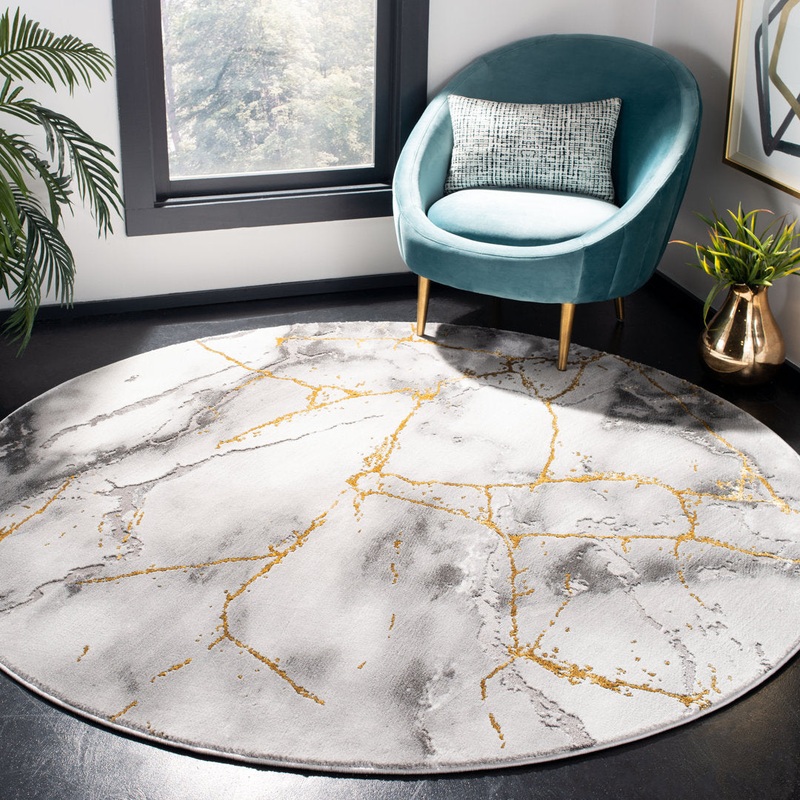 Swindle Abstract Grey/Gold Area Rug Wade Logan Rug Size: Round 5’3″
