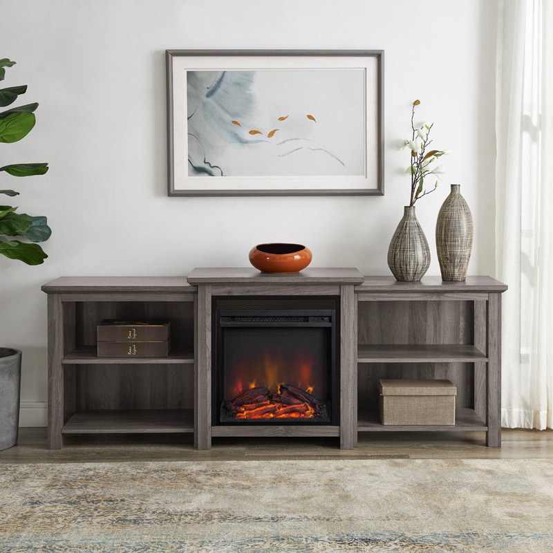 Woodbury 70″ Media Console with Electric Fireplace Millwood Pines Color: Slate Gray