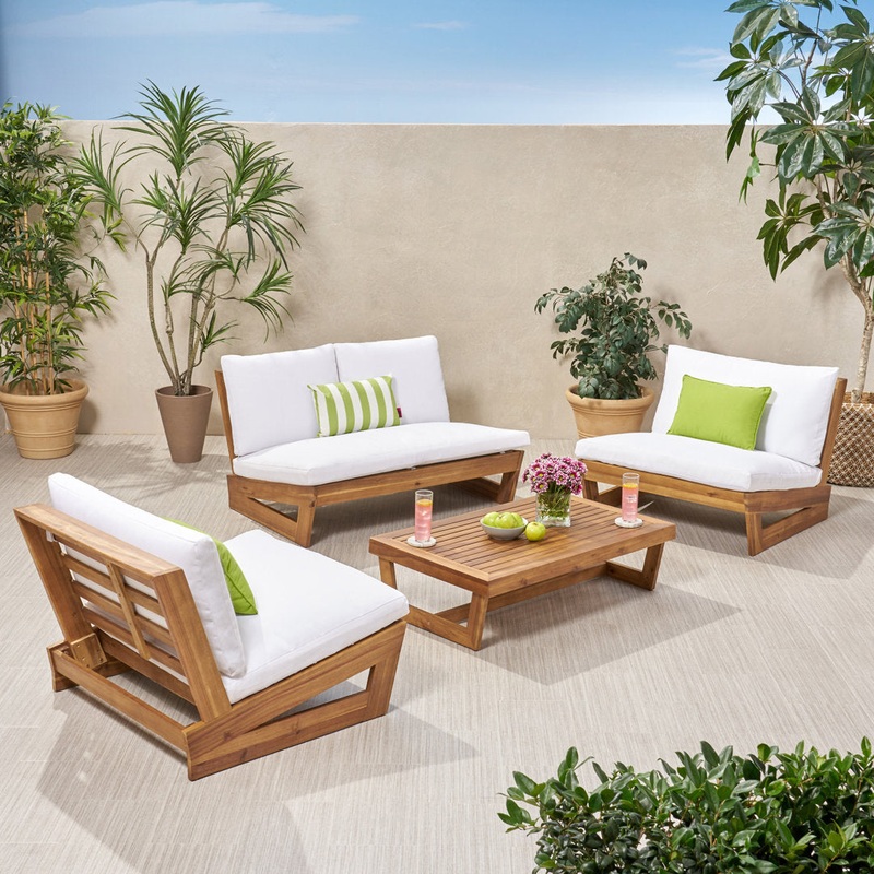 Louise 4 Piece Sofa Seating Group with Cushions AllModern Frame Color/Cushion Color: Teak Frame/White Cushion
