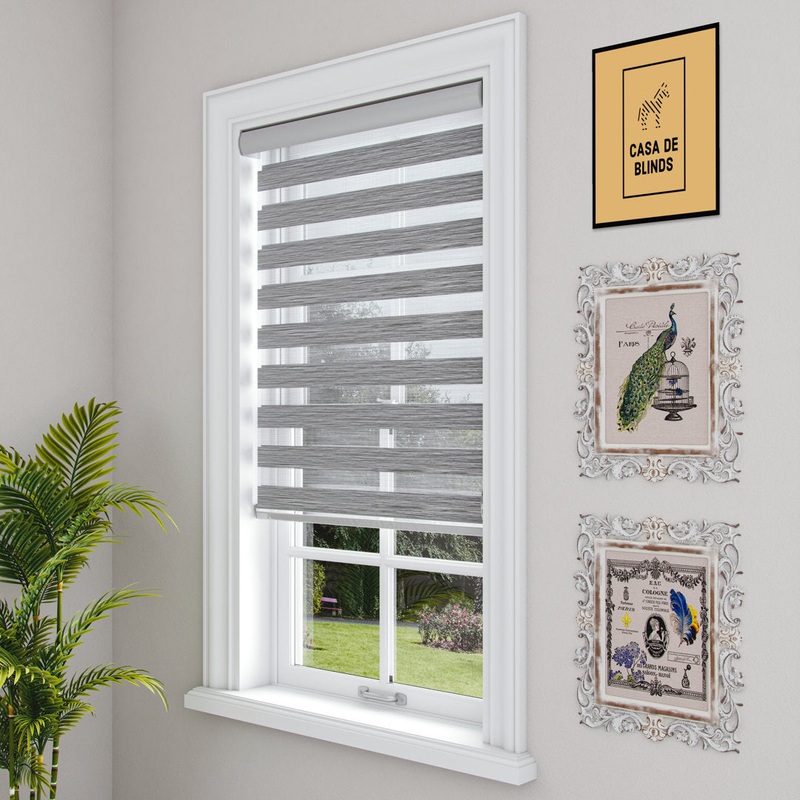 Zebra Blinds Window Dual Layer Roller Shades, Corded Horizontal Blind, Bedroom, Privacy, 72″ Length Symple Stuff Color: Gray Size: 55″W x 72″L