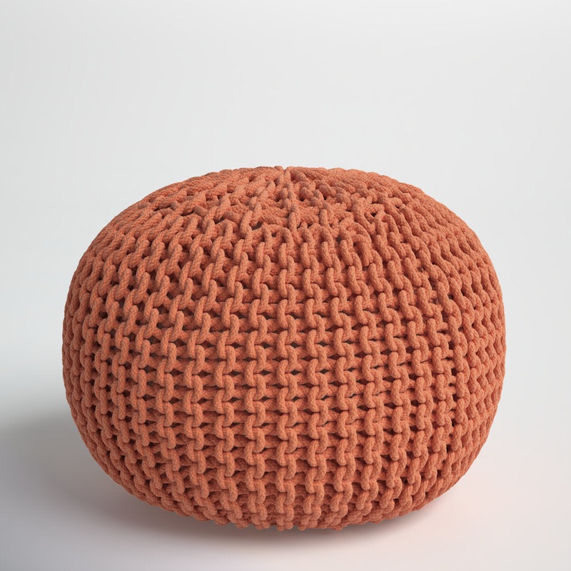 Anely 20″ Wide Round Pouf Ottoman Highland Dunes Body Fabric: Orange Cotton