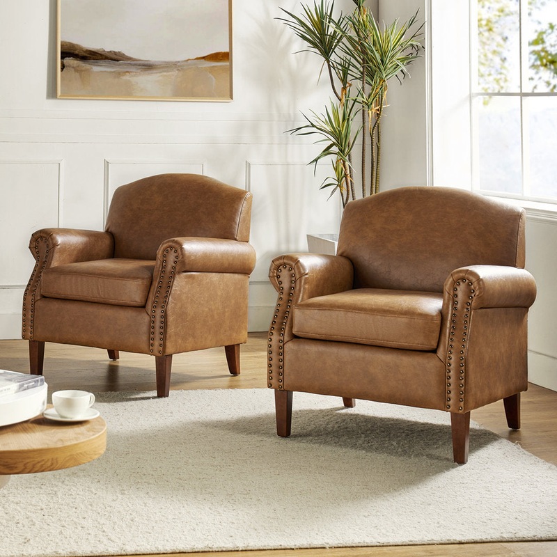 Cashel 31″ W Faux Leather ArmchairSet of 2) Lark Manor Leather Type: Camel Faux Leather