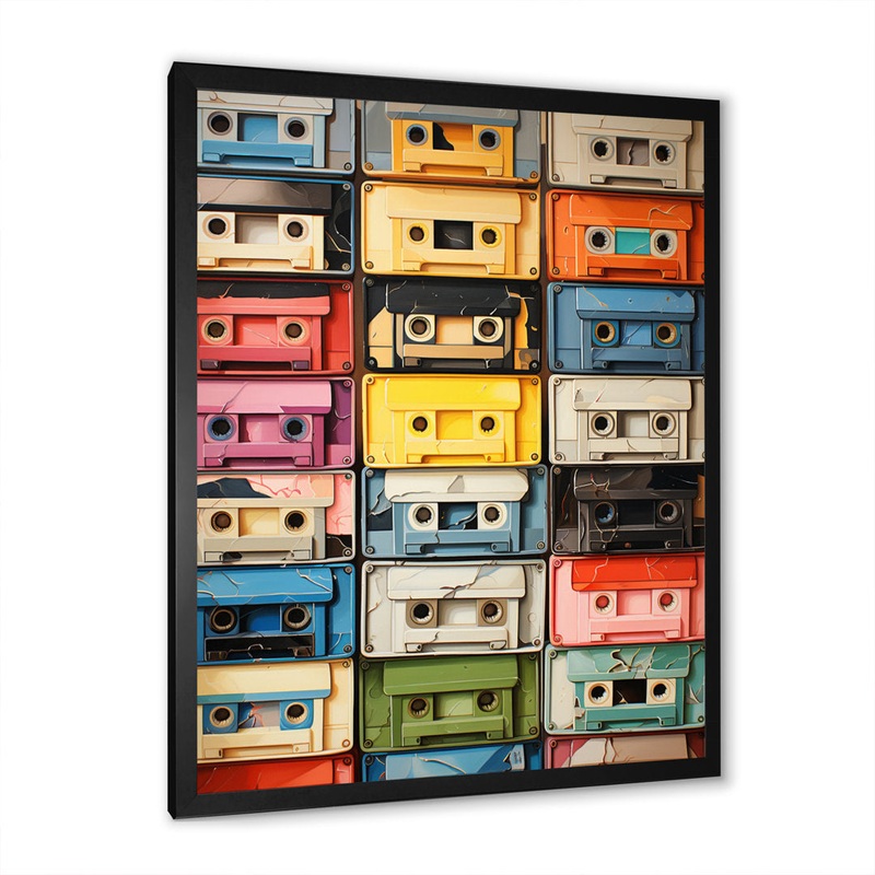 Popart Cassette Tapes X On Canvas Print Red Barrel Studio Size: 20″ H x 12″ W x 1″ D Format: Black Picture Framed