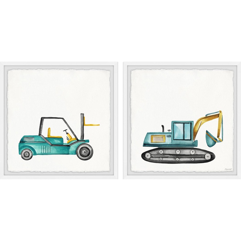 Bollinger Forklift and Excavator 2-Piece Framed Print Set Isabelle & Max Size: 24″ H x 24″ W x 1.5″ D