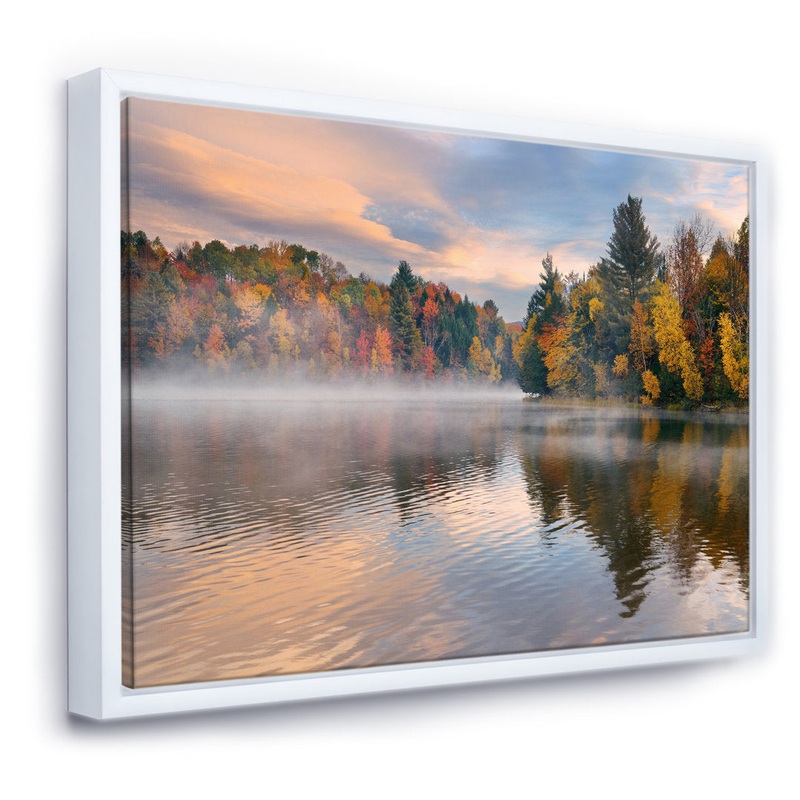 Autumn Foliage by the Lakeside – Photograph Print on Canvas The Twillery Co. Size: 12″ H x 20″ W x 1″ D Format: White Framed Canvas