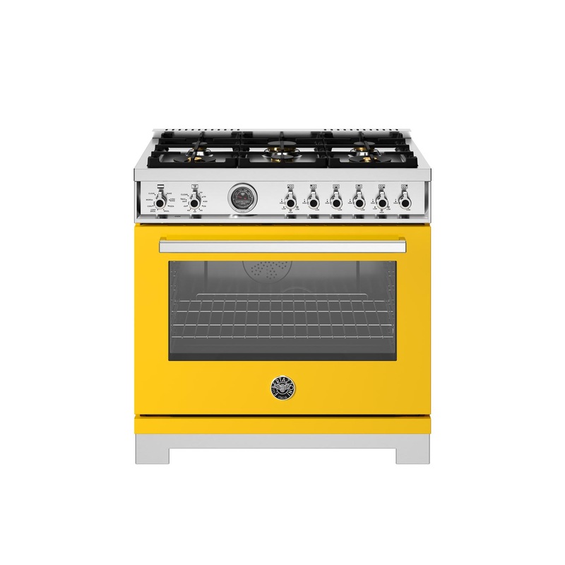 Bertazzoni PRO366BCFEPGIT 36 Inch Dual Fuel Range, 6 Brass Burners And Cast Iron Griddle, Electric Self-Clean Oven Giallo