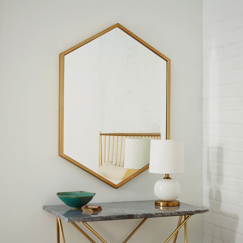 Metal Frame Hexagon Mirror