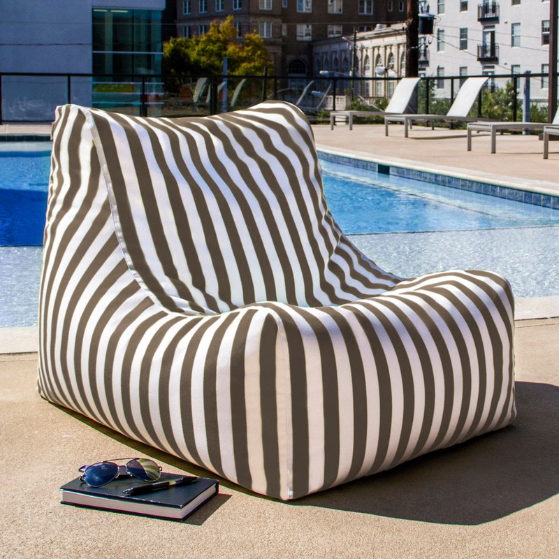 Ponce Outdoor Medium Bean Bag Chair & Lounger Jaxx Fabric Type: Taupe/White Striped Sunbrella