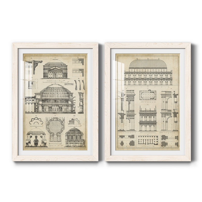 Vintage Architects Plan III – 2 Piece Picture Frame Graphic Art Print Set on Paper Williston Forge Size: 31.5″ H x 47″ W x 1.5″ D Format: White Framed Paper
