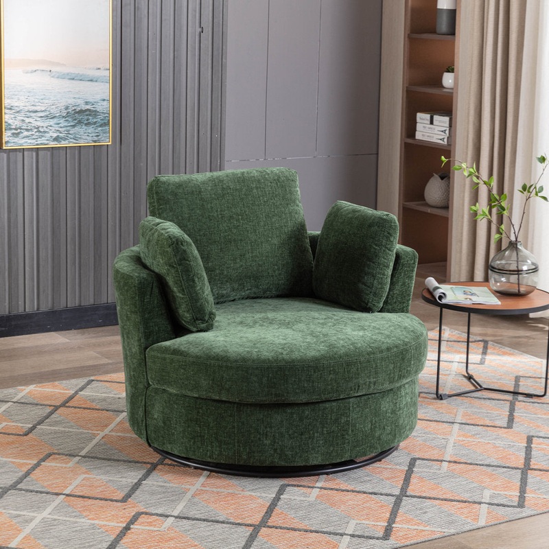 Achorn 42.26″ W Polyester Recessed Arm Slipcovered Swivel Barrel Chair Hokku Designs Fabric: Green Polyester
