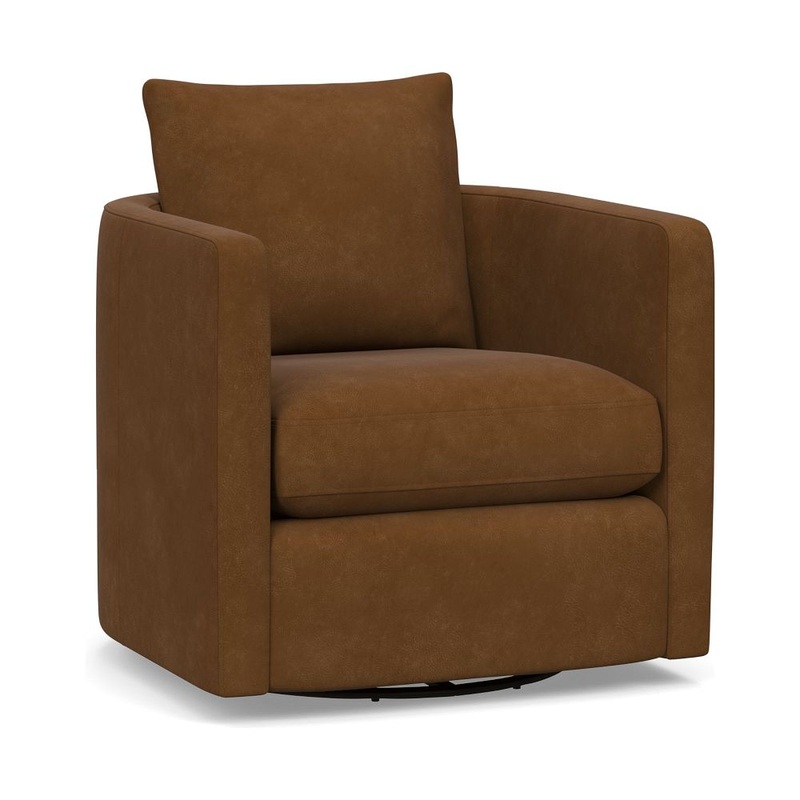 Ayden Barrel Back Leather Swivel Armchair