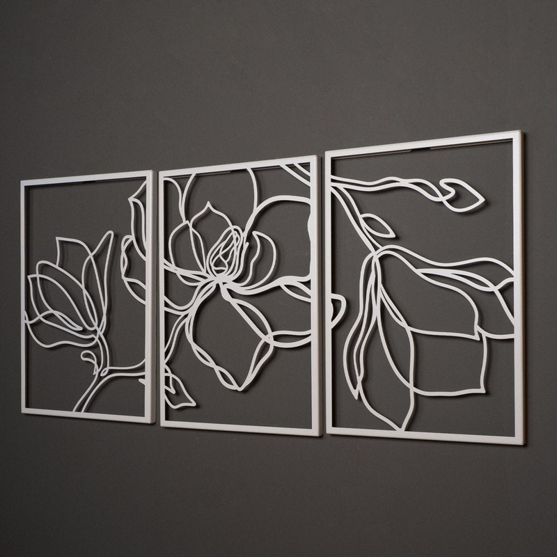 Metal Floral Wall Decor Set – 3 Piece Wall Art ARTEPERA Size: 18″ H x 36″ W x 1″ D Finish: White
