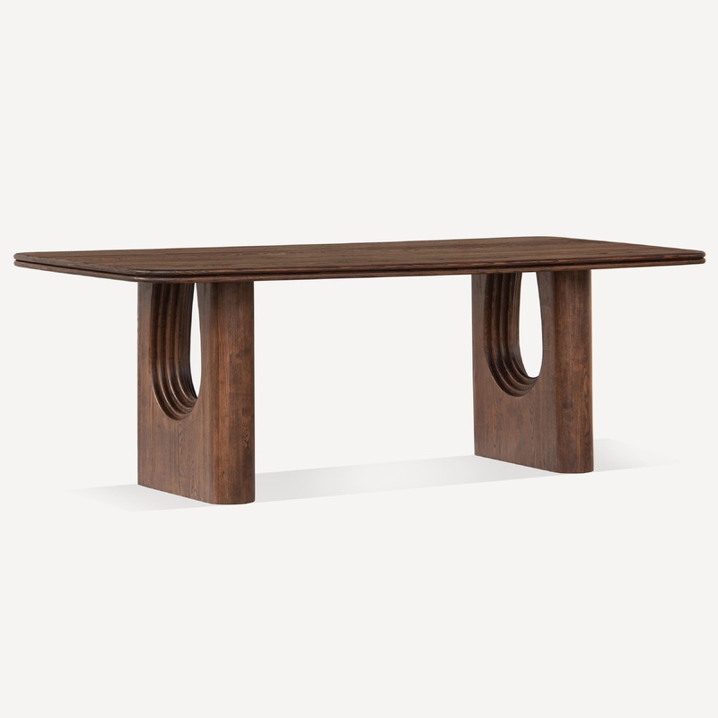 Artisanal Wave-Style Oak Dining Table – Rich Mud Brown