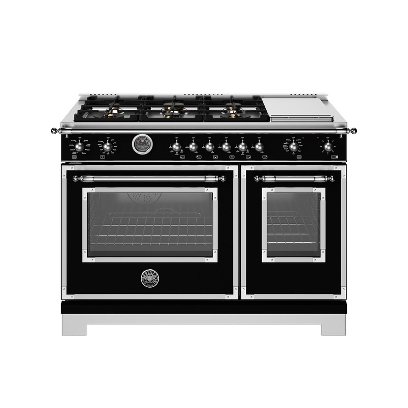 Bertazzoni HER486BTFEPNET 48 Inch Dual Fuel Range, 6 Brass Burners And Griddle, Electric Self-Clean Oven Nero Matt