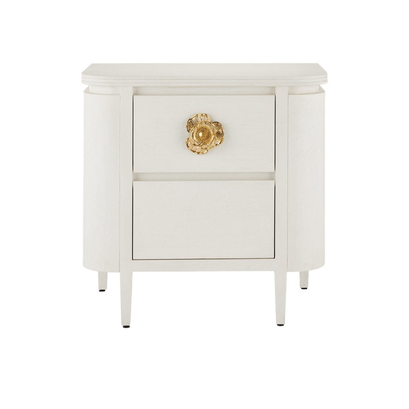 Briallen 2 – Drawer Solid Wood Nightstand in White/Polished Brass Currey & Company