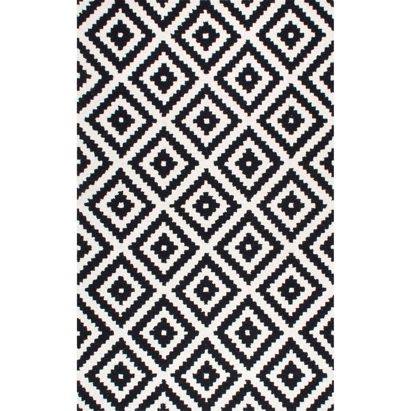 Decca Geometric Handmade Tufted Wool Black/Cream Area Rug George Oliver Rug Size: Rectangle 10′ x 13′