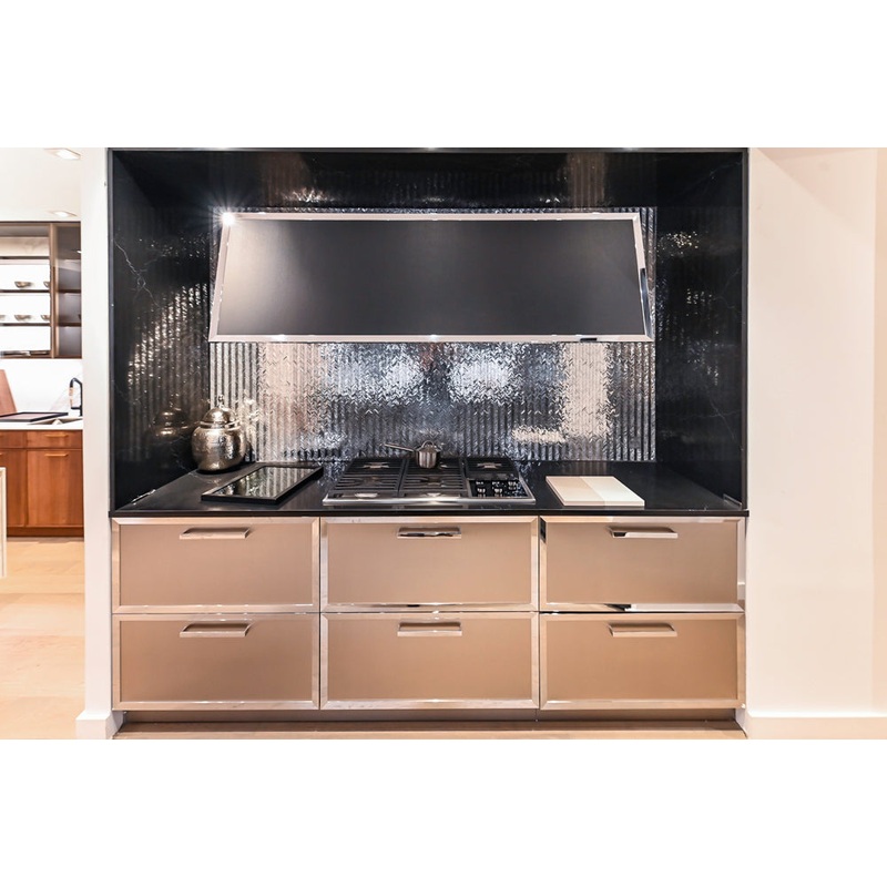 DOCA Modern Gold & Black Cooking Station with Black Quartz Countertops
