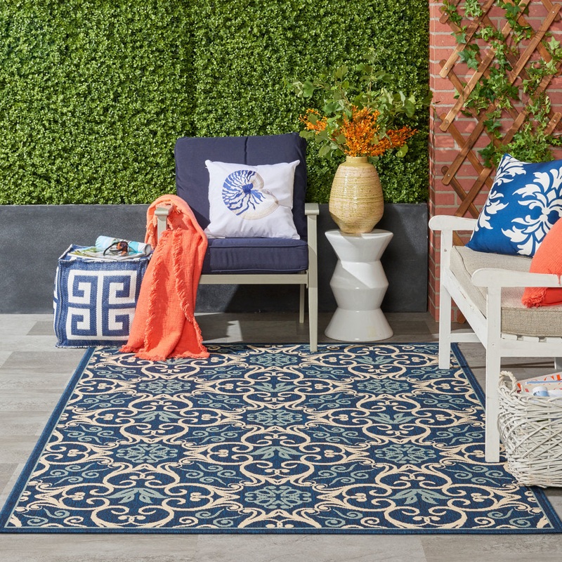 Adelene Floral Navy Blue Indoor / Outdoor Area Rug Birch Lane Rug Size: Rectangle 5’3″ x 7’5″