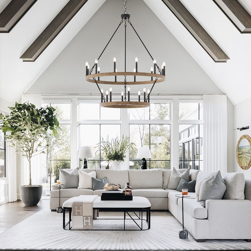 Avalee 20 – Light Steel Dimmable Wagon Wheel Chandelier Lark Manor Finish: Birchwood