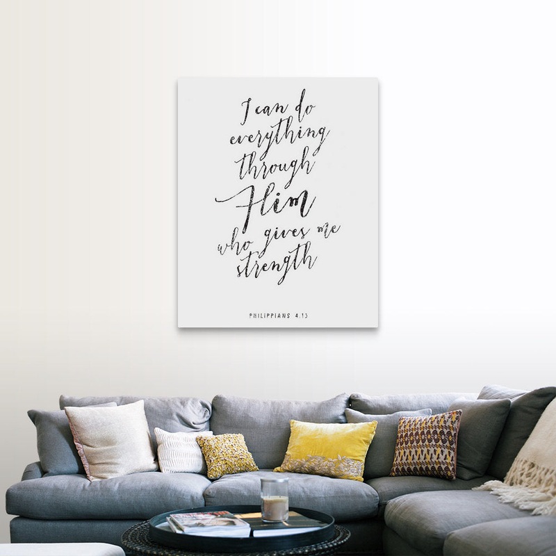 Handlettered Bible Verse – Philippians 4:13 – Textual Art Print on Canvas Gracie Oaks Size: 45″ H x 36″ W x 1.25″ D Format: Wrapped Canvas