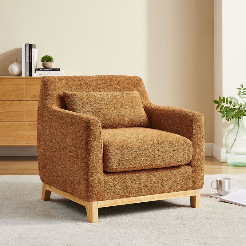 Jazmere 31.5″ Armchair Mercer41 Leg Color: Natural Fabric: Curry Rustic Orange Boucle