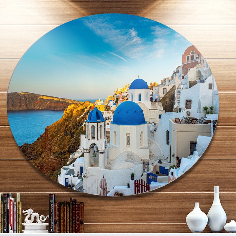 Beautiful Santorin Houses Greece’ Photograph East Urban Home Size: 11″ H x 11″ W x 1″ D Format: Metal