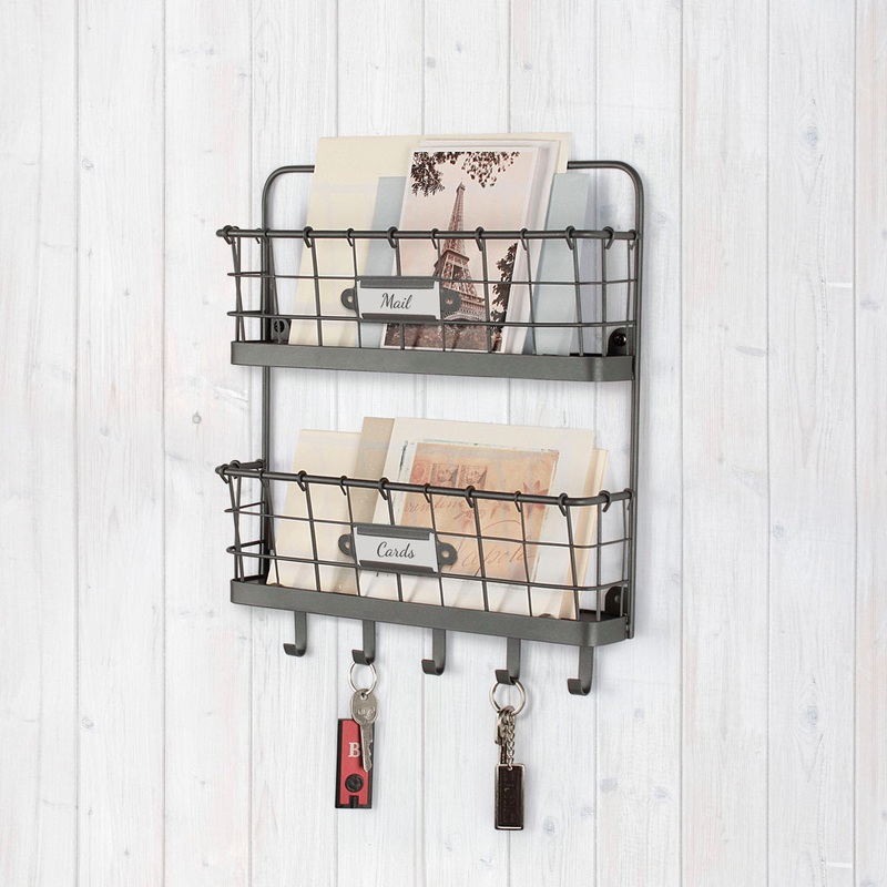 Dickinson 2-Tier Letter Holder Organizer with Wall Baskets Williston Forge Finish: Gray
