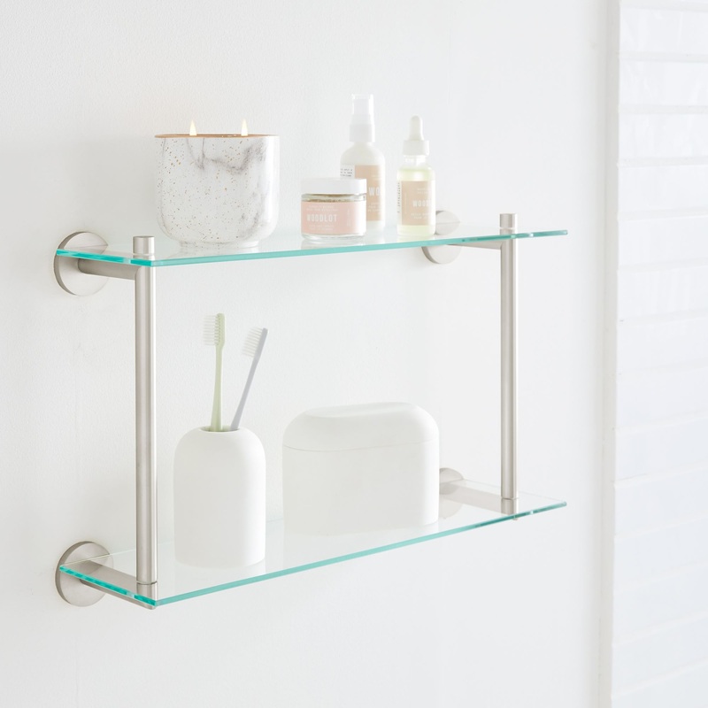 Modern Overhang Double Glass Bathroom Shelf