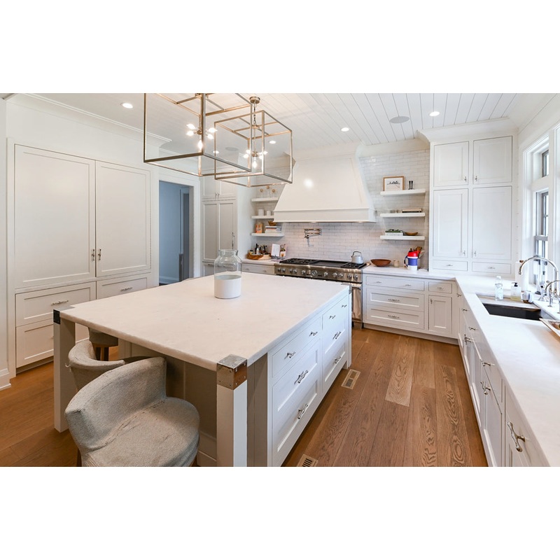 Ciuffo Cabinetry Transitional White Kitchen with Marble Countertops and Thermador Appliances