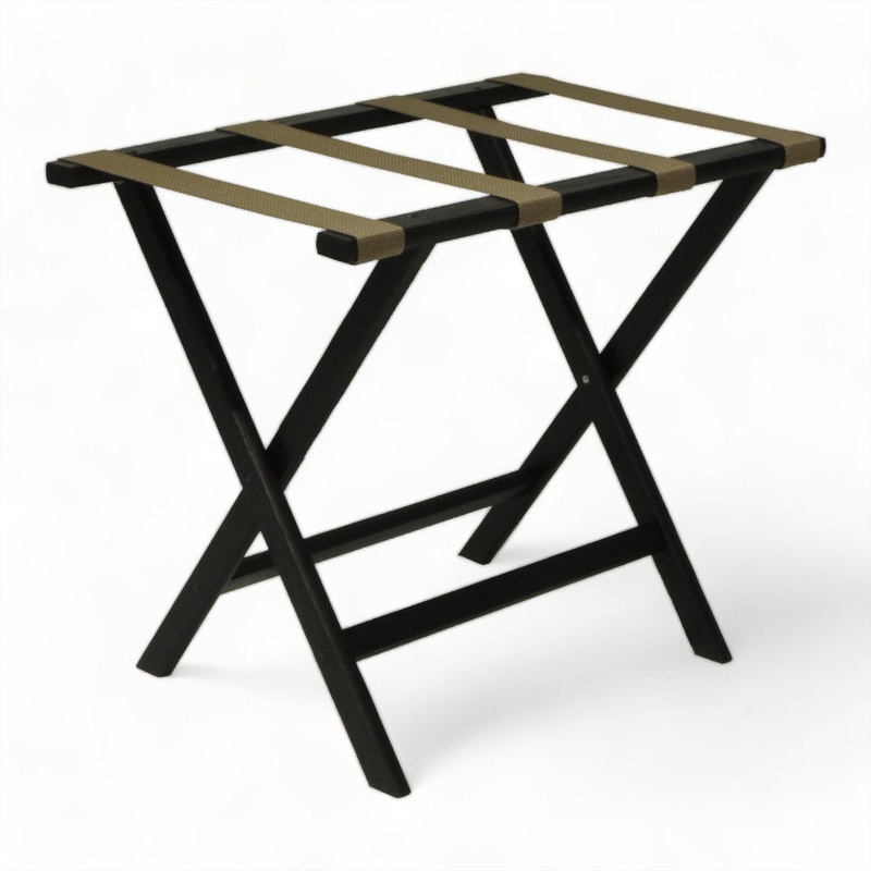 Folding Wood Luggage Rack Wooden Mallet Color: Black Fabric: Tan