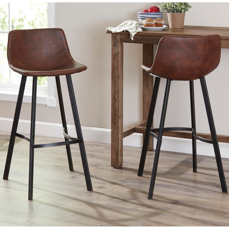 Kayenta 29″ Bar Stool (Set of 2) 17 Stories Finish: Black, Upholstery: Snake Skin Brown
