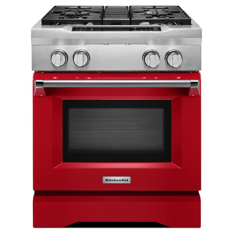 Kitchenaid KDRS407VSD 30” 4-Burner Dual Fuel Freestanding Range, Commercial-Style Signature Red