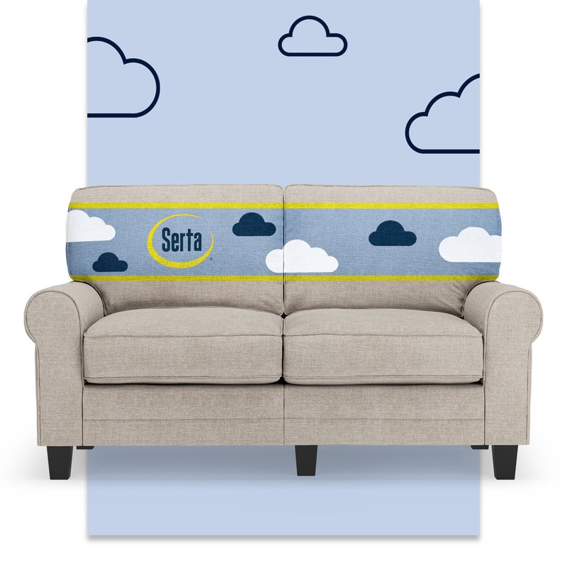 Serta Copenhagen 61″ Rolled Arm Sofa, Easy Care Fabric, Soft Pillow Back, Pocket Coil Seat Cushions Serta Fabric: Light Gray Polyester Blend