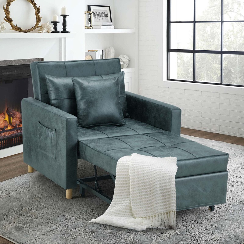 Seamus 40″ Wide Tufted Genuine Leather Convertible Chair Steelside Body Fabric: Dark Teal Faux Leather