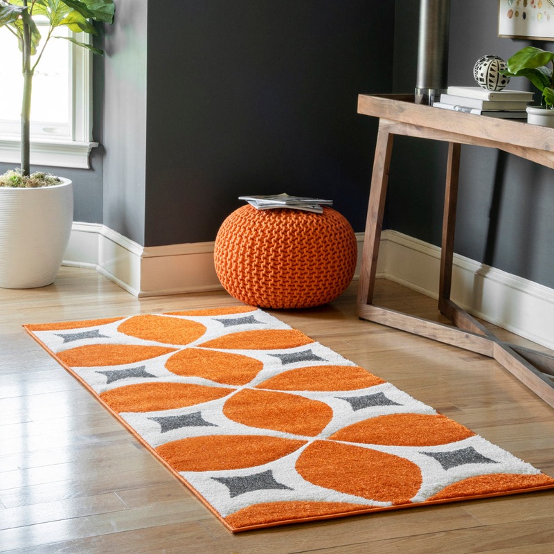 Southam Geometric Accent Rug for Living Room Bedroom Dining Room Entryway Kitchen, Deep Orange/White Wade Logan Rug Size: Runner 2’6″ x 12′