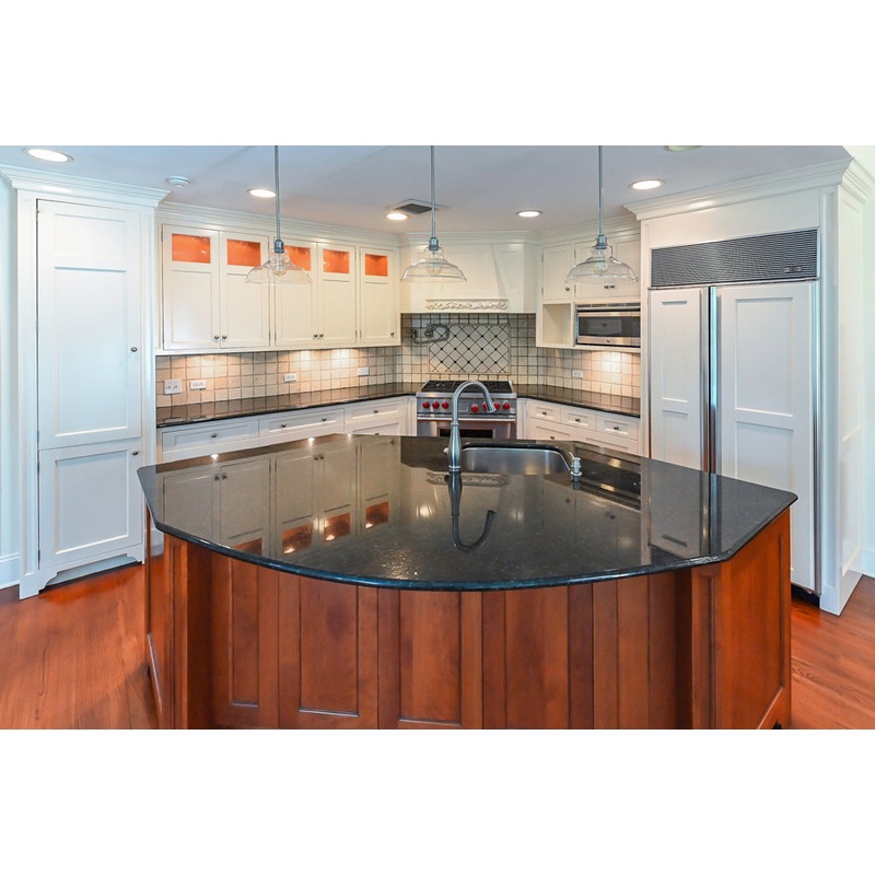 Custom Traditional White Kitchen with Wood Island, Granite Countertops and Wolf Range