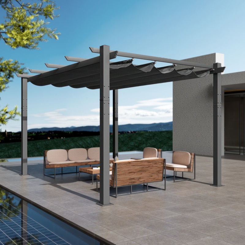 Atlantics Outdoor Retractable Pergola with Sun Shade Canopy 10′ x 13′ Kozyard Color: Gray