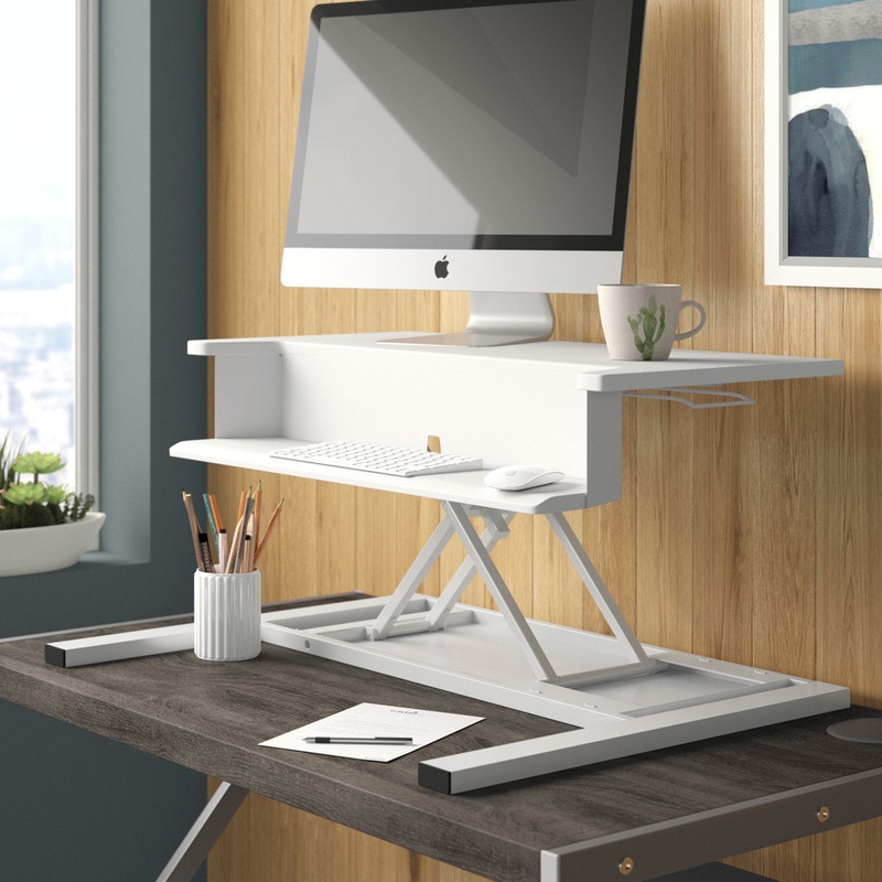 West Wick Height Adjustable Standing Desk Converter Symple Stuff Color (Top/Frame): White/White