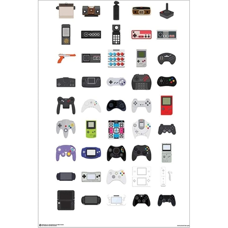 45 Video Game Controllers Gaming Gamer – Graphic Art Print Buy Art For Less Size: 36″ H x 24″ W x 0.05″ D Format: Flat Poster