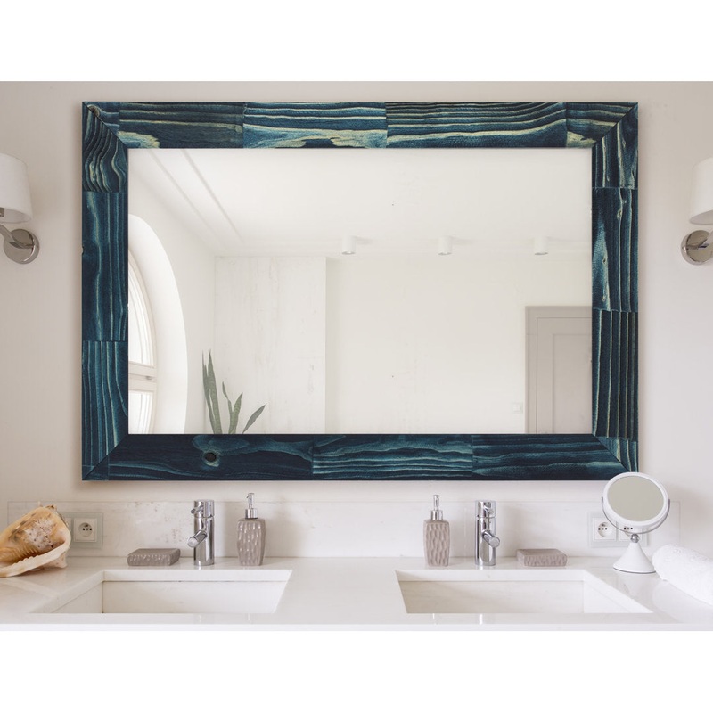 Aydrien Farmhouse / Country Distressed Mirror Millwood Pines Size: 44″ x 32″ Finish: Blue
