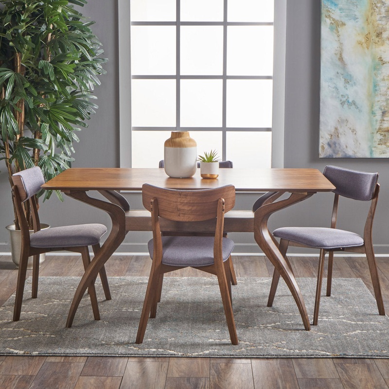 Bryona 4 – Person Solid Wood Dining Set George Oliver Chair Color: Dark Gray, Table Color: Natural Walnut