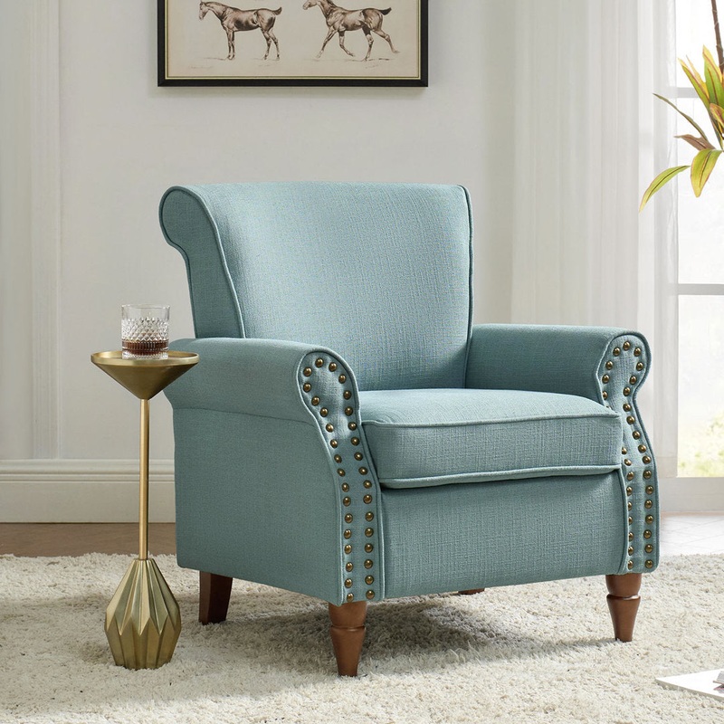 Asul Upholstered Armchair with Solid Wood Legs Wade Logan Fabric: Blue Polyester