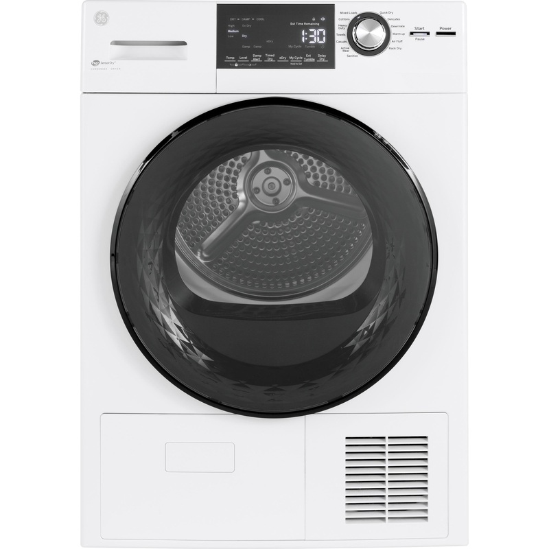 GFT14ESSMWW GE ENERGY STAR 24″ 4.1 Cu.Ft. Front Load Ventless Condenser Electric Dryer with Stainless Steel Basket