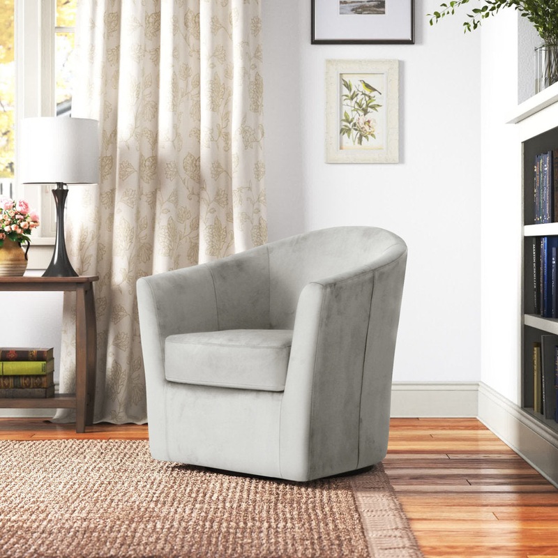 Hansell 31″ Swivel Barrel Chair Andover Mills Fabric OR Leather Type: Gray Performance Microsuede