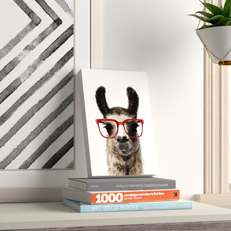 Hip Llama I Zipcode Design Size: 37.625″ H x 25.625″ W x 1″ D Format: White Framed