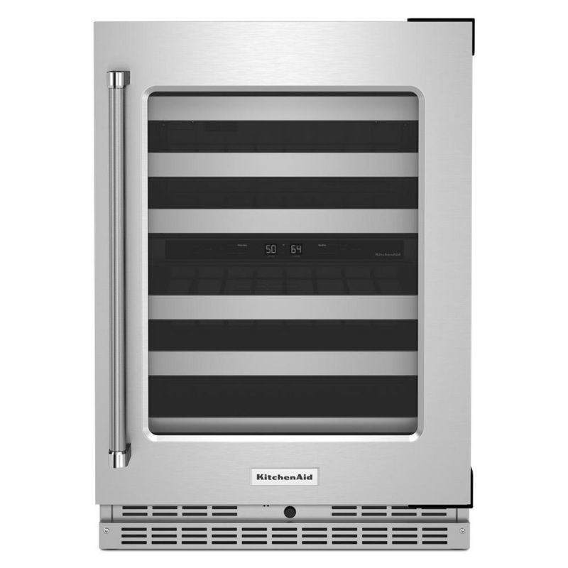 Kitchenaid KUWR314KSS 24″ Undercounter Wine Cellar with Glass Door and Metal-Front Racks