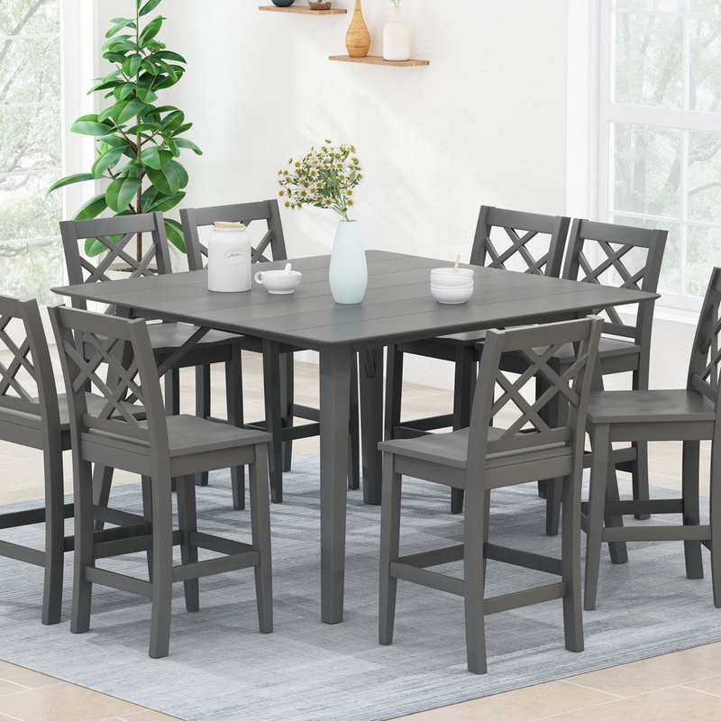 Lea Counter Height 58.5″ Solid Wood Dining Table George Oliver Color: Gray