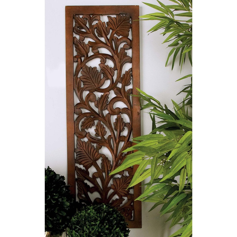 Wooden Handmade Intricately Carved Acanthus Floral Home Brown Wall Decor Fleur De Lis Living