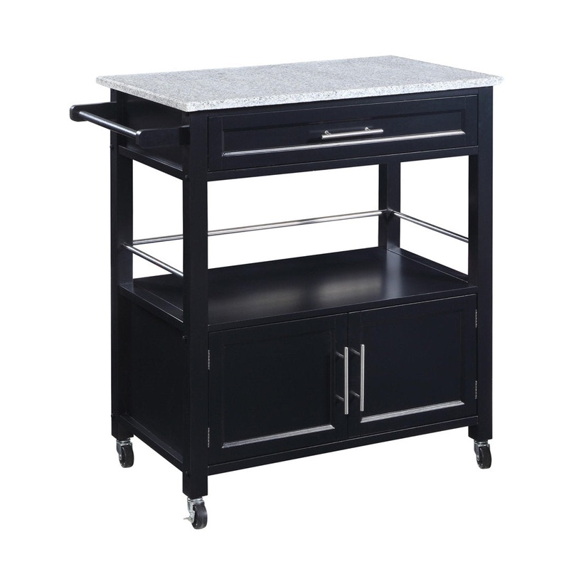 Ager Granite Top Kitchen Cart With Storage Space Latitude Run Base Finish: Black